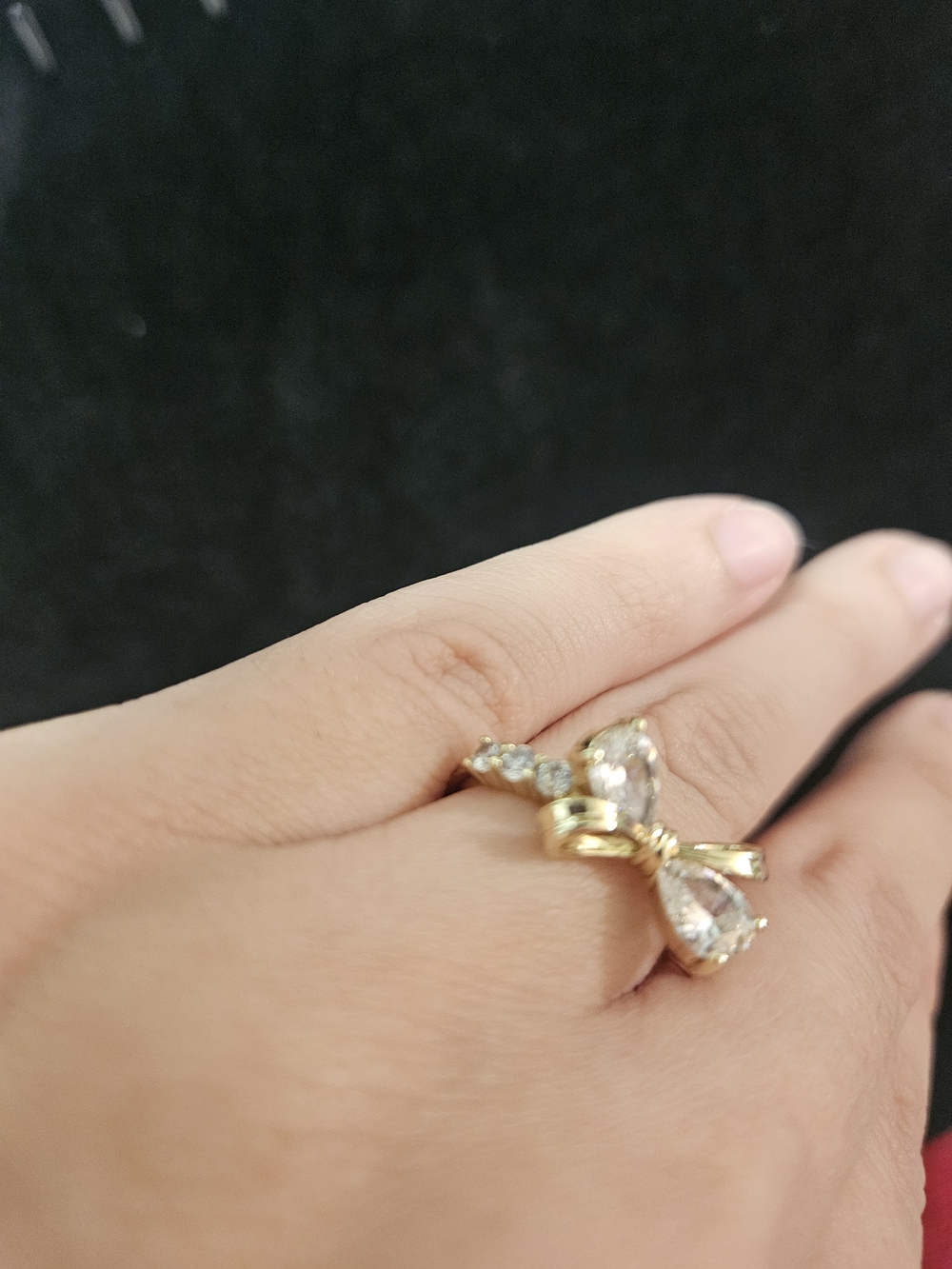 Ping Gold Filled Bow Ring with Clear Stones Size 7